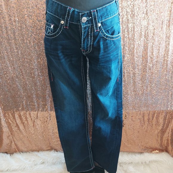 True Religion Women's Straight Leg Mid Rise Thick Stitches Denim Jeans Size: 29 - Picture 2 of 14